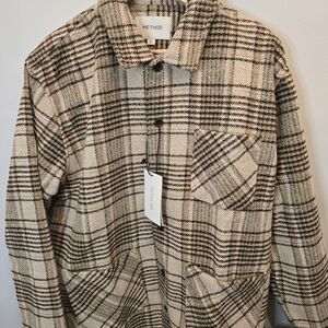 Method Men's Plaid Shirt Jacket - Black and Cream